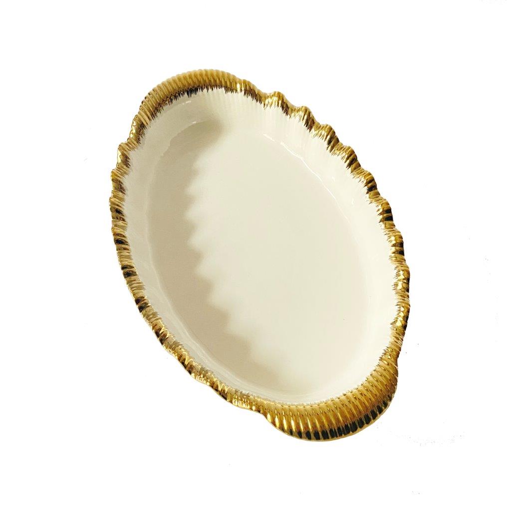 Gold Rim Ceramic Serving Bowl