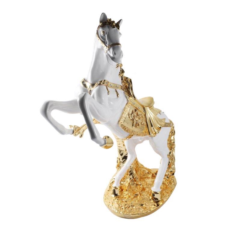 White & Gold Sculpture Statue Resin Figurine Horse H 70 CM