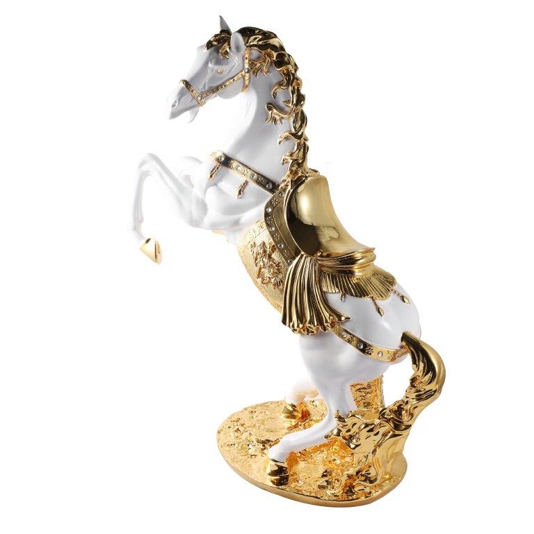White & Gold Sculpture Statue Resin Figurine Horse H 70 CM