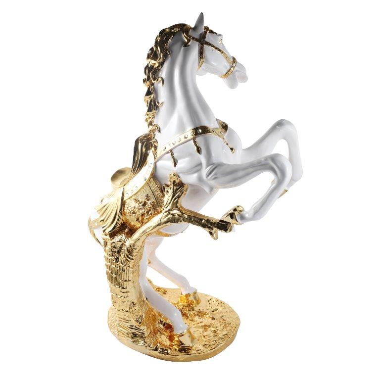 White & Gold Sculpture Statue Resin Figurine Horse H 70 CM