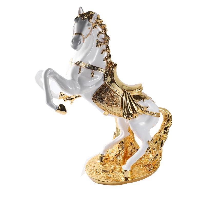 White & Gold Sculpture Statue Resin Figurine Horse H 70 CM