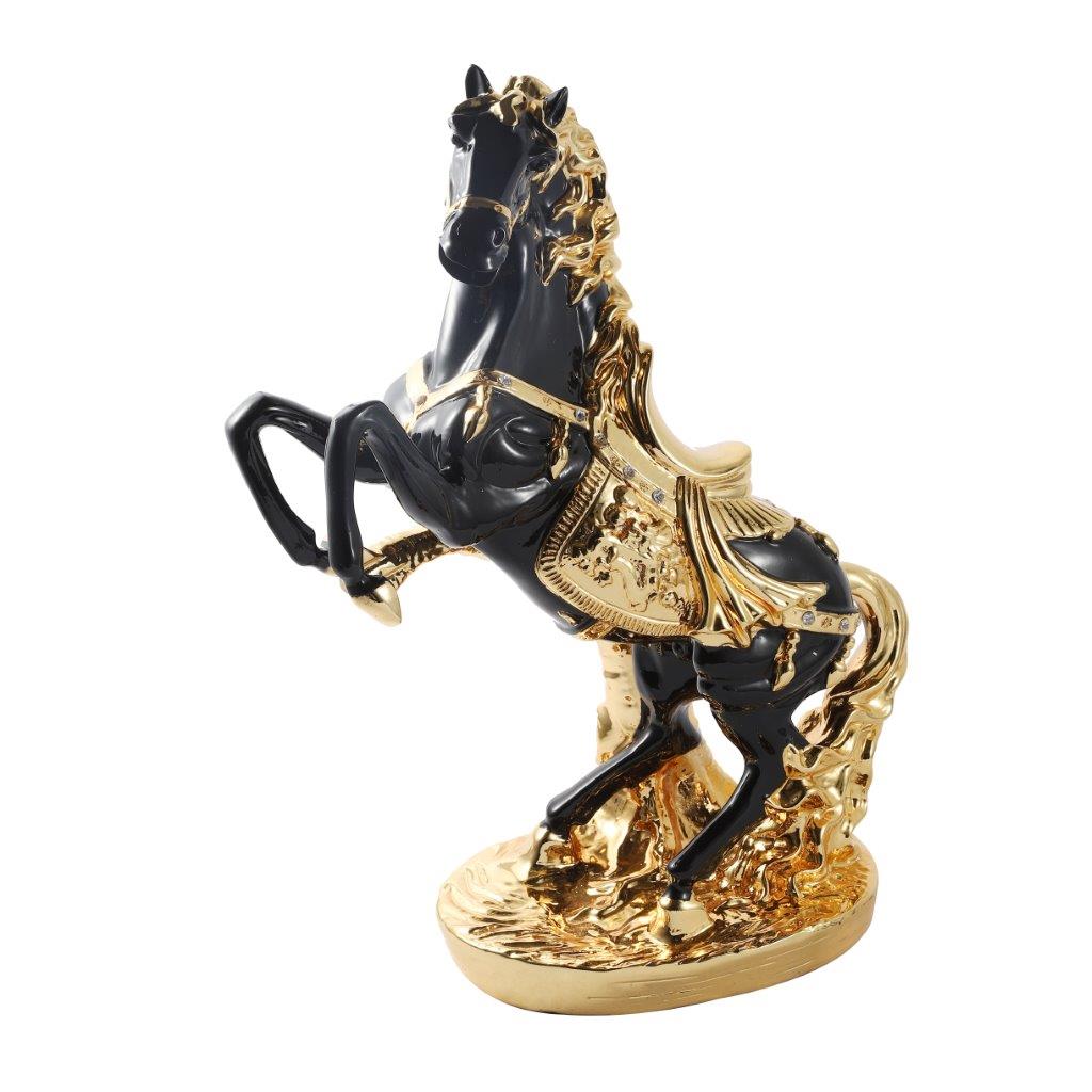 Black & Gold Sculpture Statue Resin Figurine Horse H44 cm