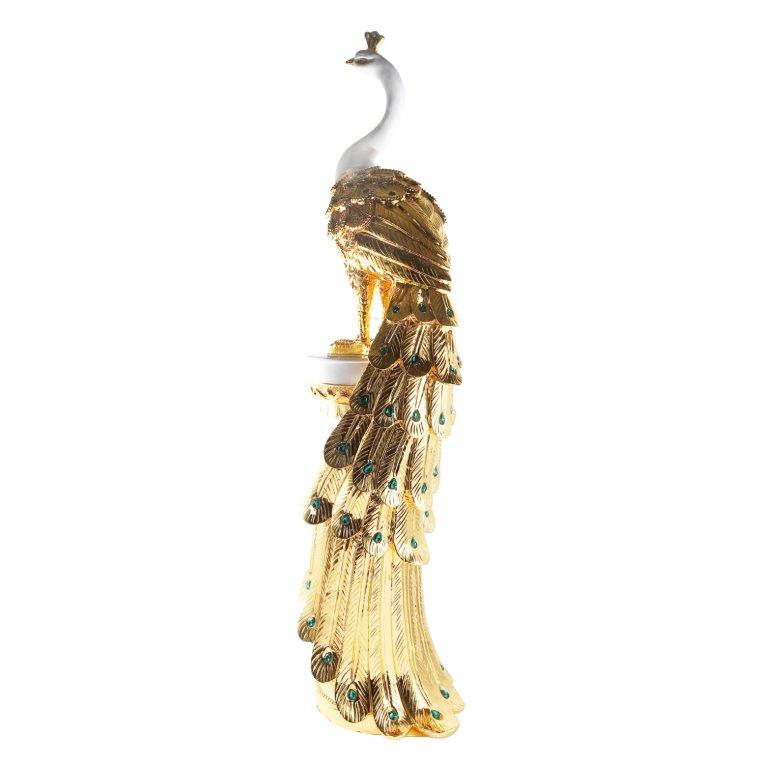 White & Gold Sculpture Statue Resin Figurine Peacock 40*30*120 cm