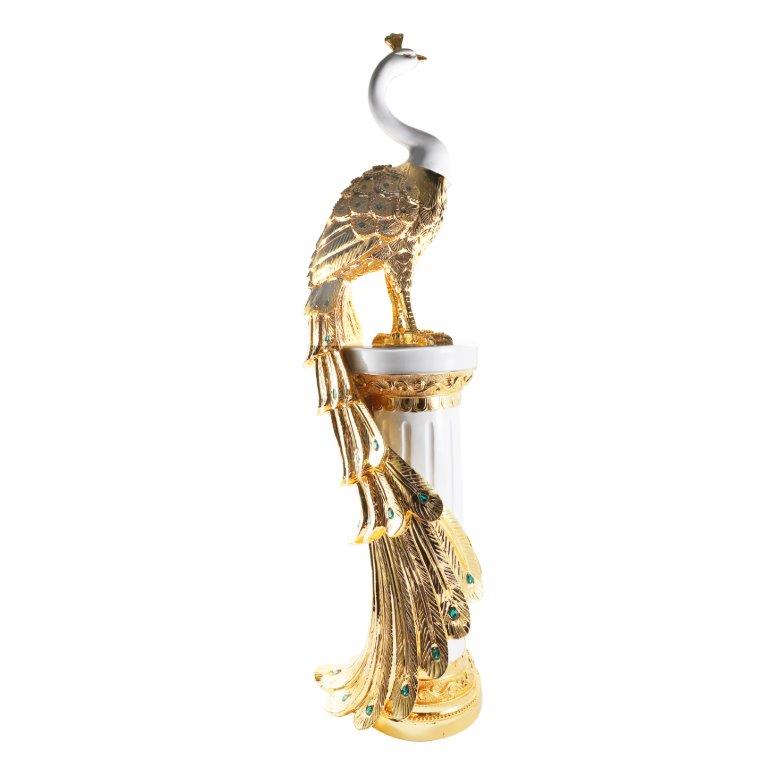 White & Gold Sculpture Statue Resin Figurine Peacock 40*30*120 cm