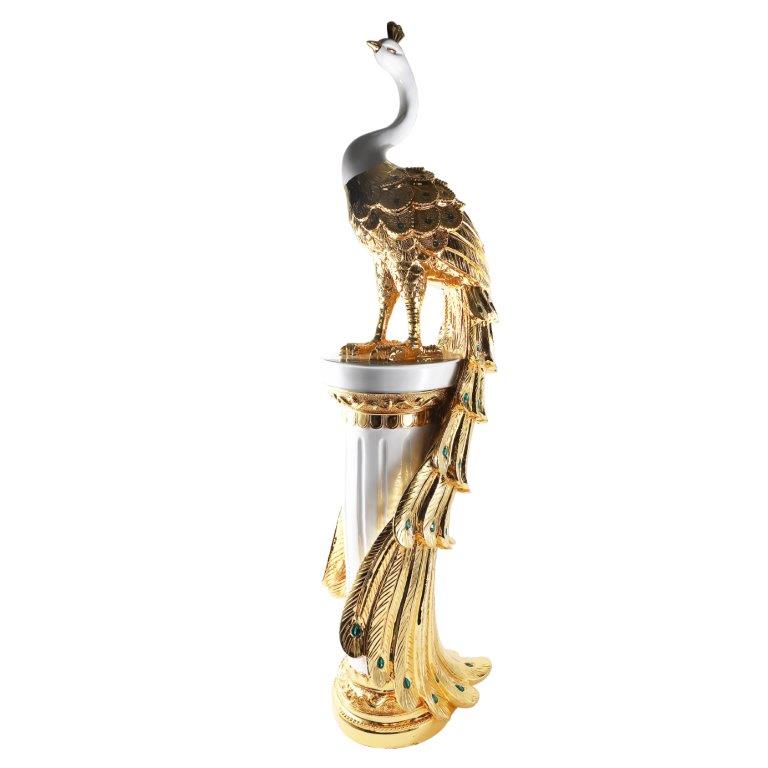 White & Gold Sculpture Statue Resin Figurine Peacock 40*30*120 cm