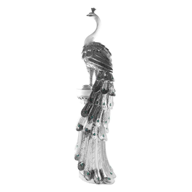 White & Silver Sculpture Statue Resin Figurine Peacock 40*30*120 cm