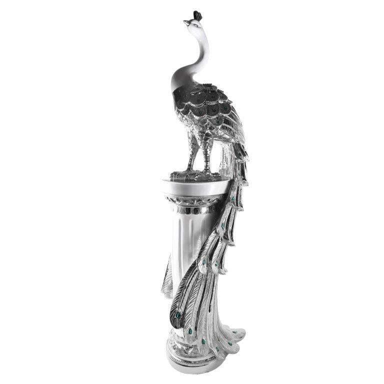 White & Silver Sculpture Statue Resin Figurine Peacock 40*30*120 cm
