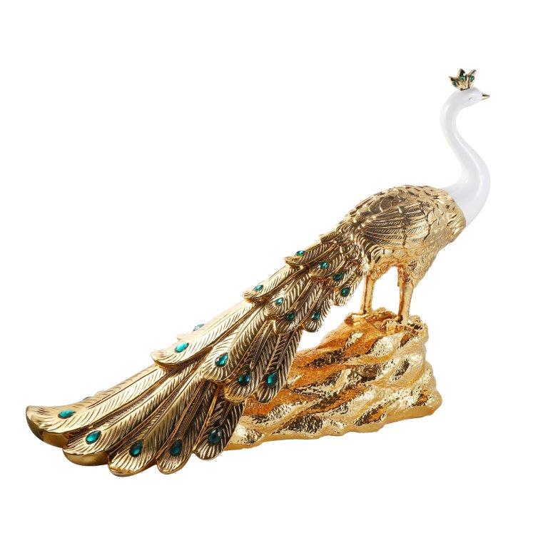 White & Gold Sculpture Statue Resin Figurine Peacock 80*24*59 cm