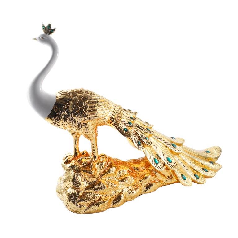 White & Gold Sculpture Statue Resin Figurine Peacock 80*24*59 cm