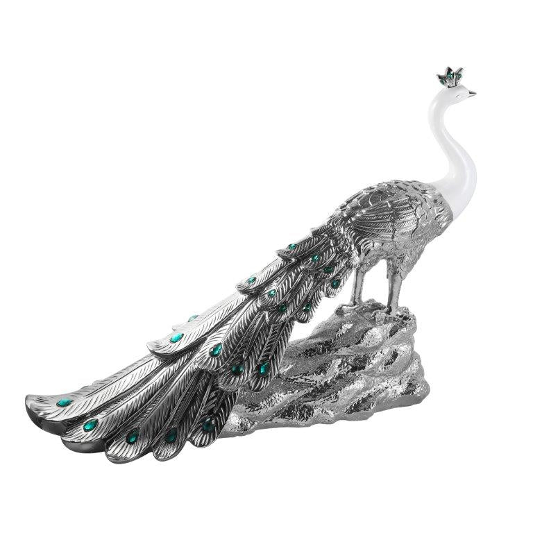 White & Silver Sculpture Statue Resin Figurine Peacock 80*24*59 cm