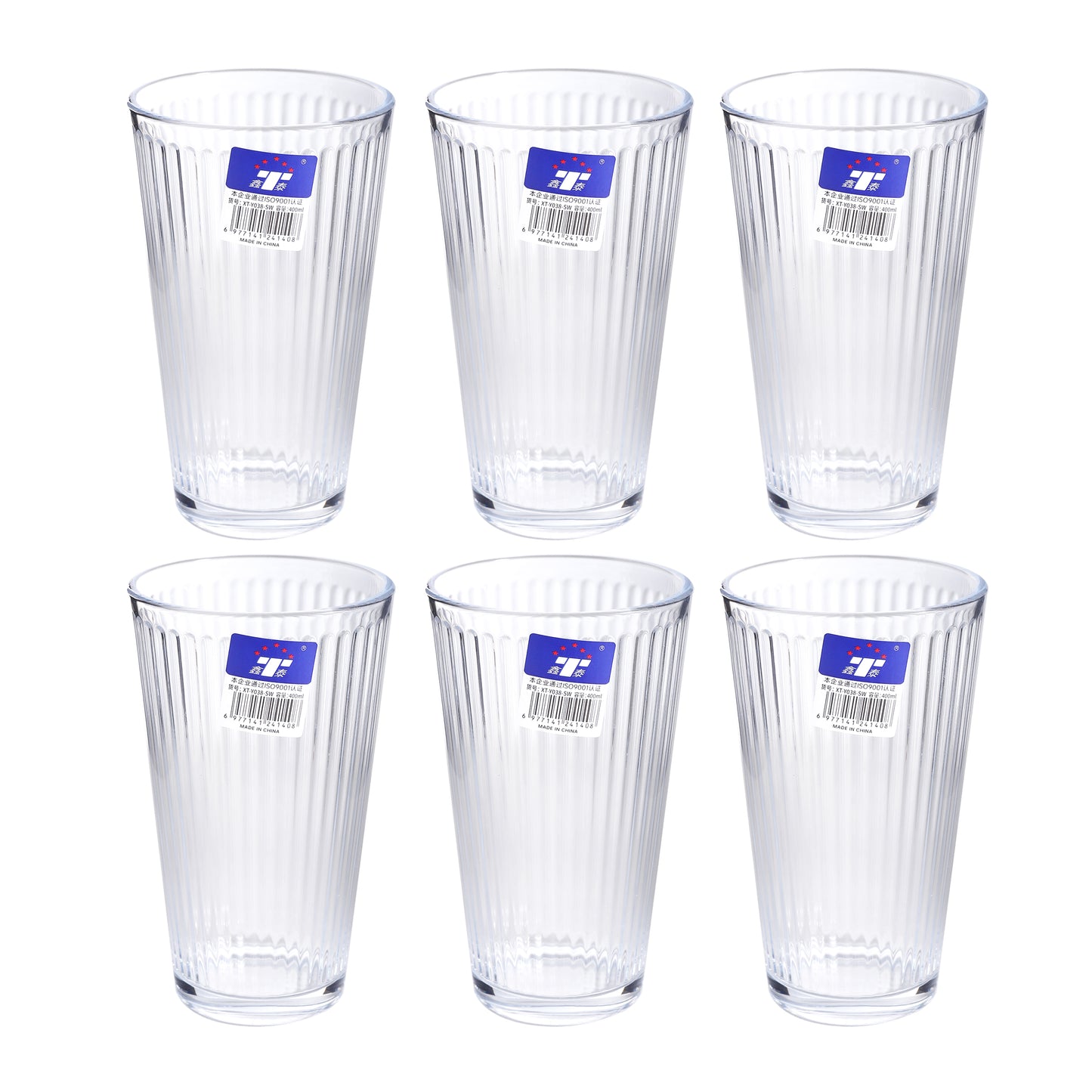 Set of 6 clear tall drinking glasses, 400 ml each