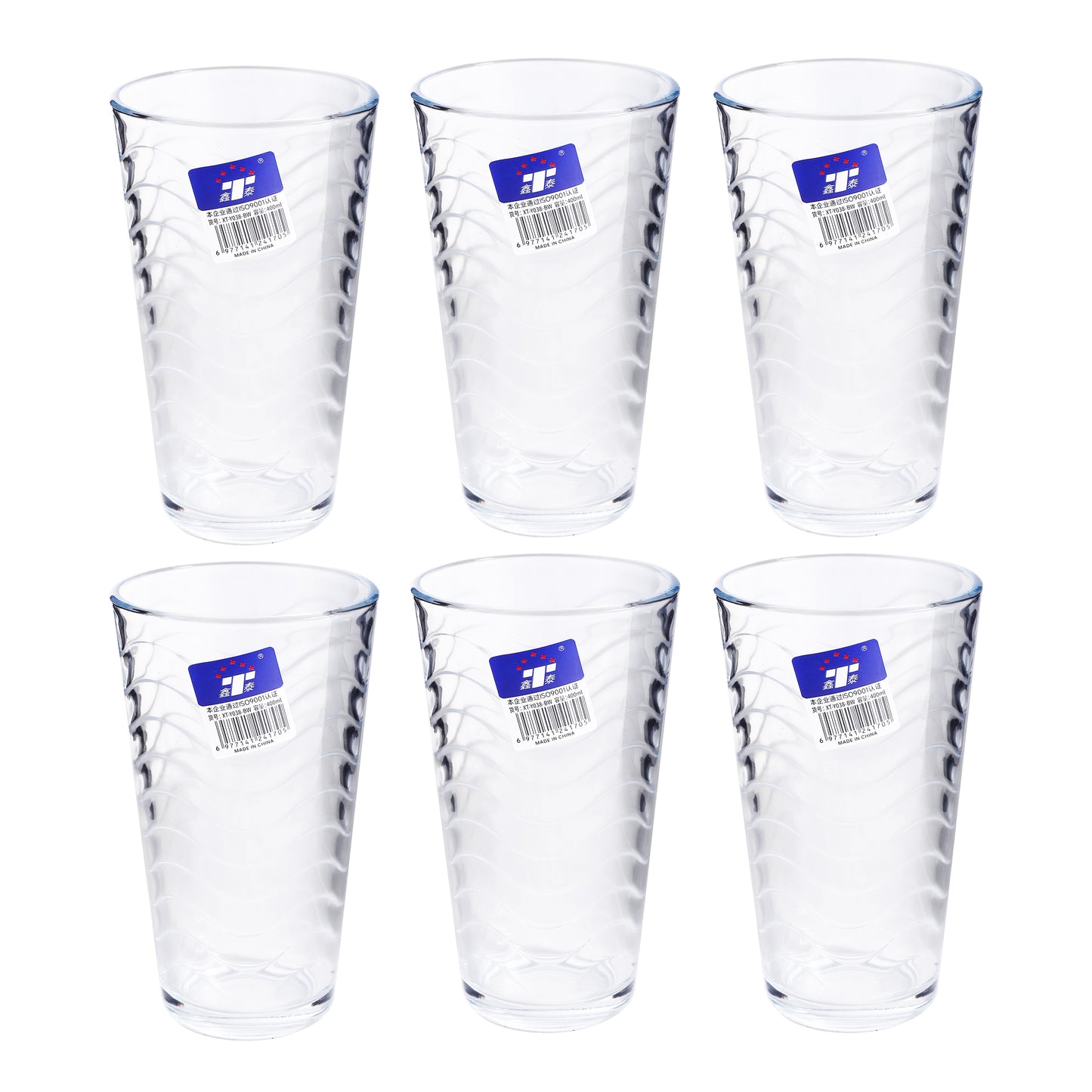 Set of 6 clear short drinking glasses, 400 ml each