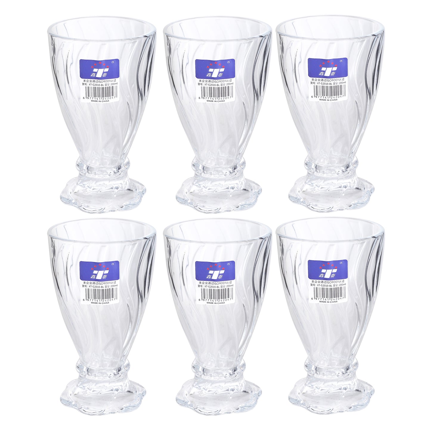 Set of 6 clear footed drinking glasses, 200 ml each