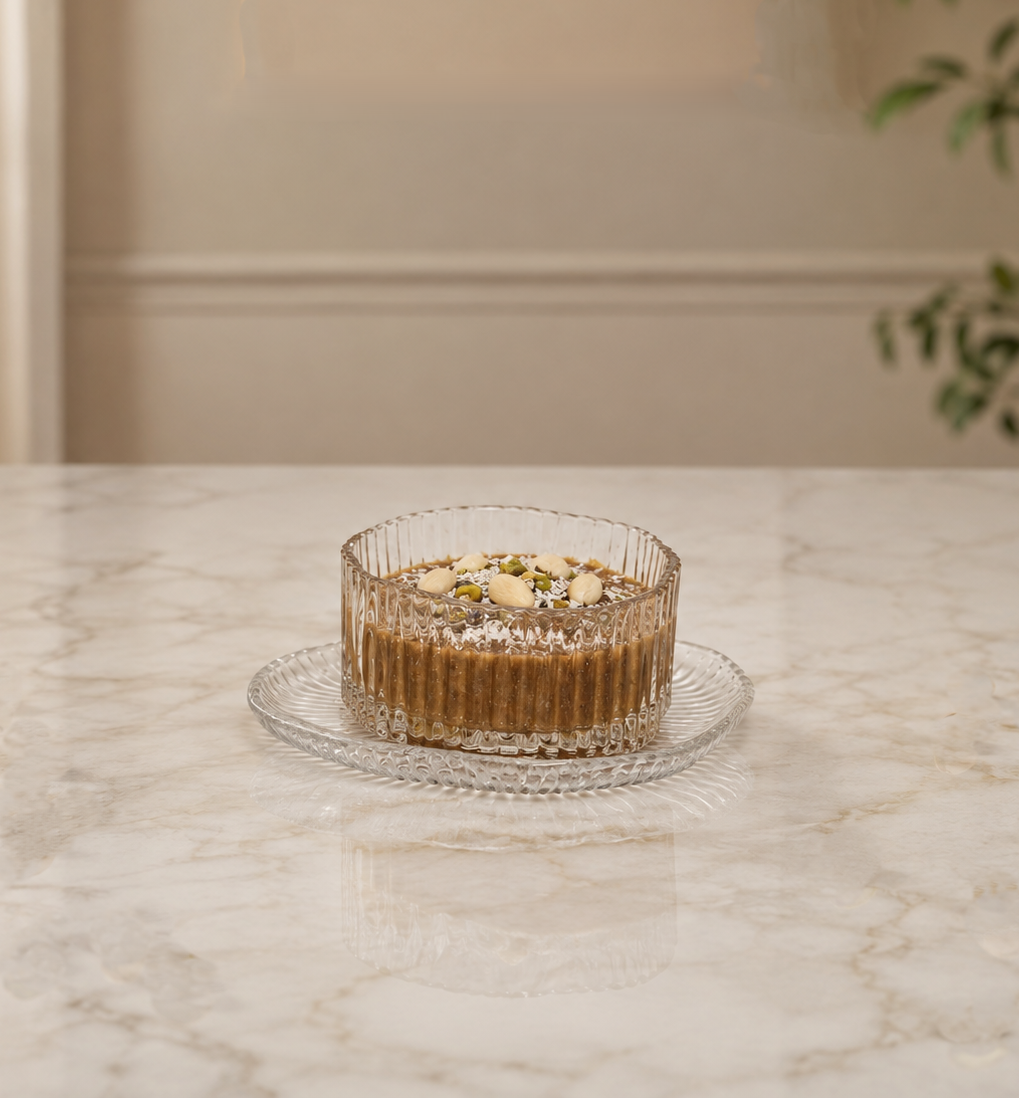 Clear Fluted Glass Cup & Saucer- 6 pcs