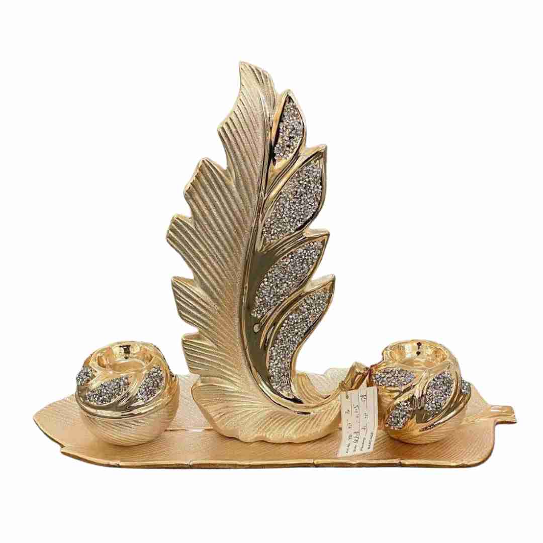 Ceramic Hand Crafted Gold Leaf Shaped Candleholder Plate 42*5*19*10.5/15*7*31/8.5*8.5*8 cm