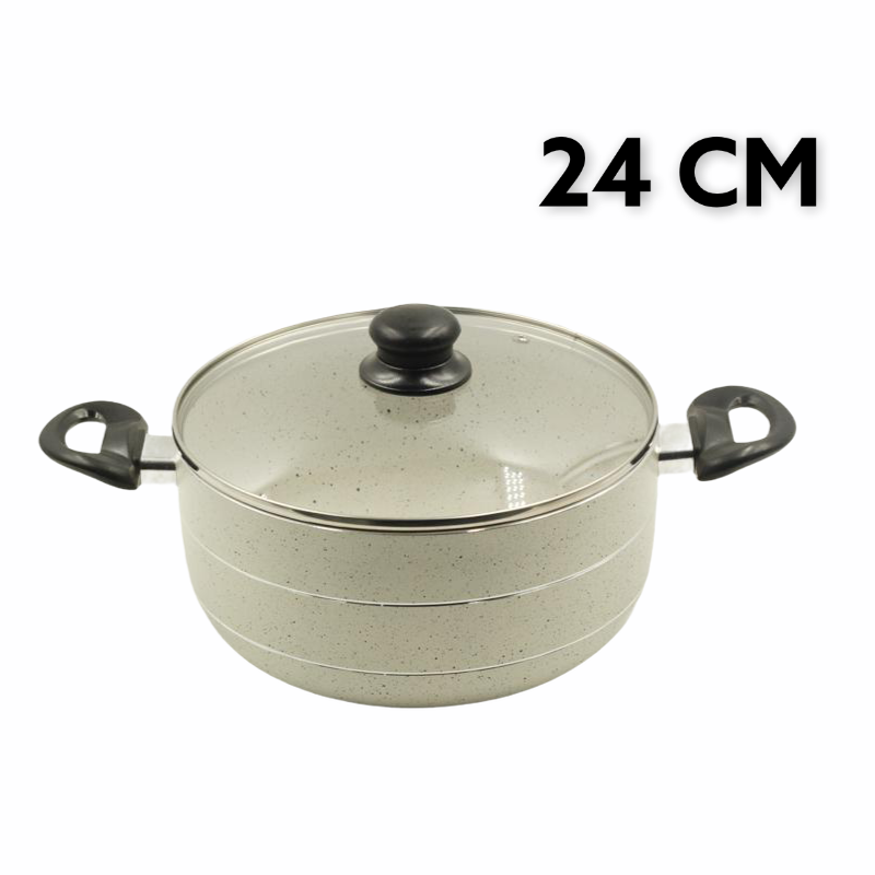 Casserole Beige Marble Coating Non Stick 4 Pcs Set 22cm 24cm 26cm 30cm 3.5mm (Must select an Option for Sizes or Set)