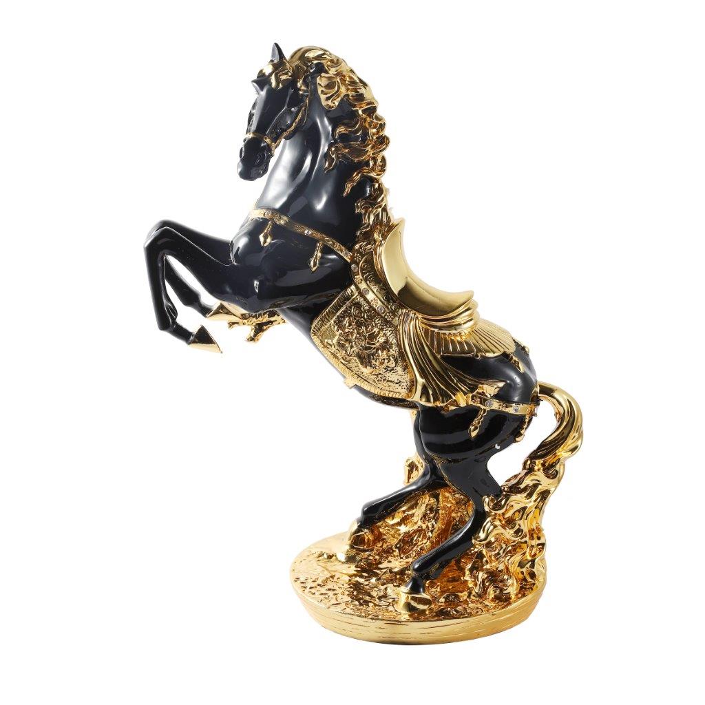 Black & Gold Sculpture Statue Resin Figurine Horse H58 cm