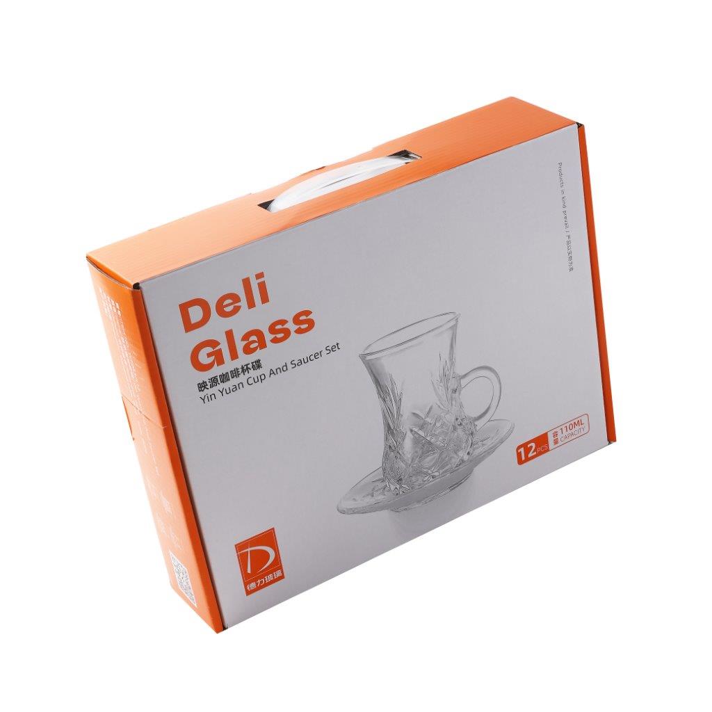 Premium Clear Glass Tea cup with Saucer Set of 6 Pcs 11/110 ml