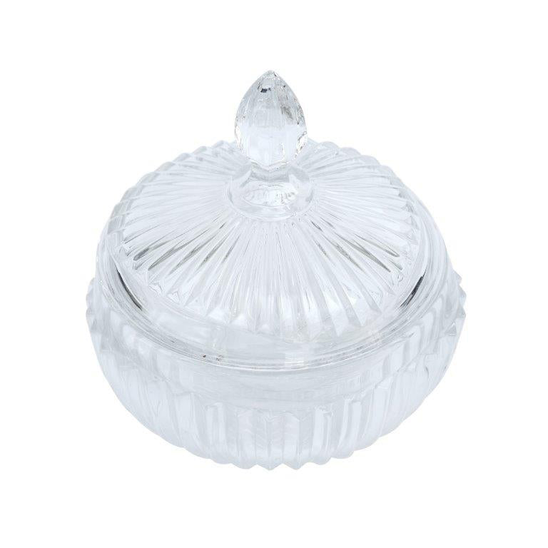 Crystal Glass Round Sugar Bowl Candy Jar with Lid