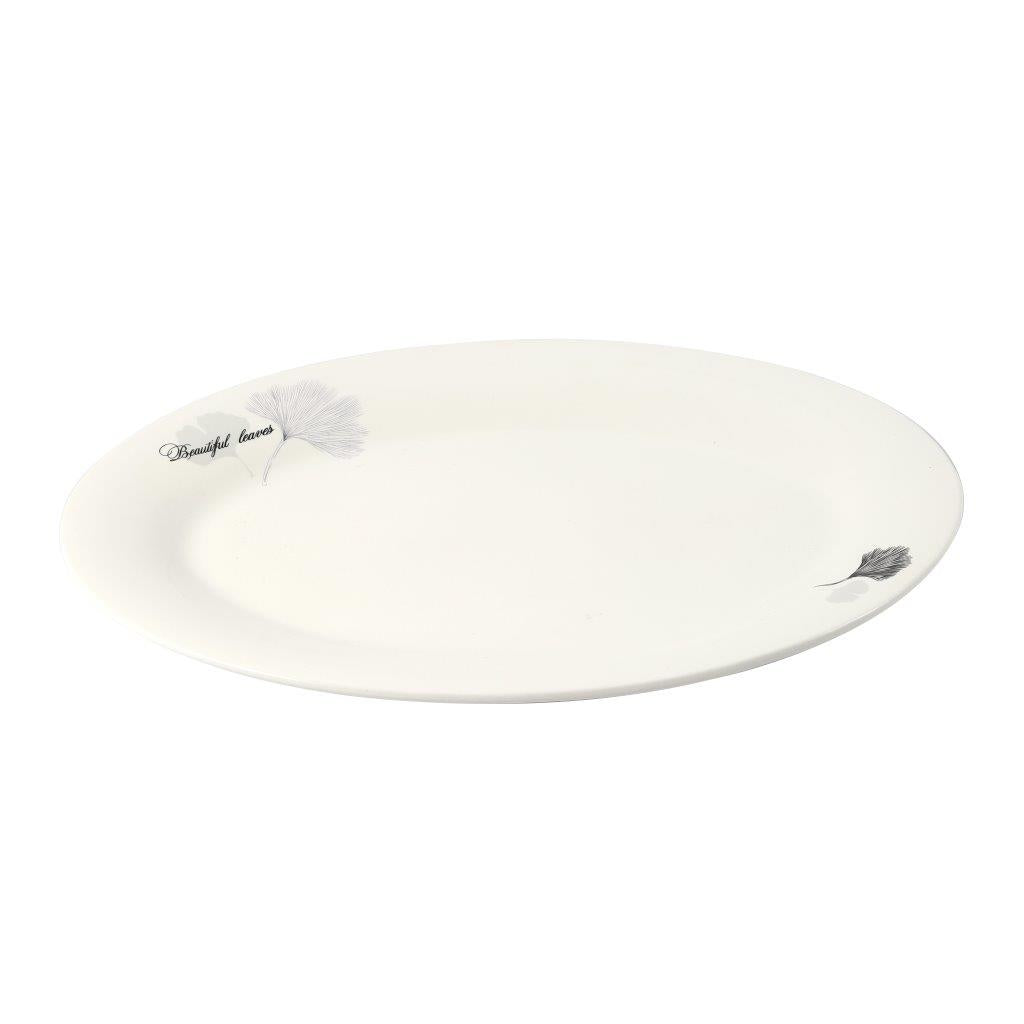 White Ceramic Floral Print Tableware Oval Serving Dish Plate 14''