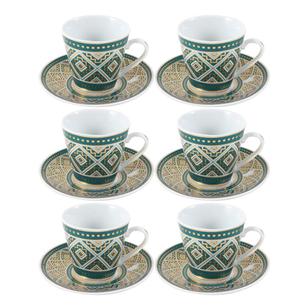Ceramic Coffee Cup and Saucer Set of 6 Pcs Abstract Print Design 85CC/11 cm