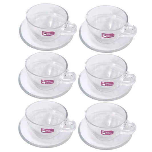 Premium Lead Free Glass Tea Cup with Saucer Set of 6 Pcs 9.5*7.5/13.5 cm