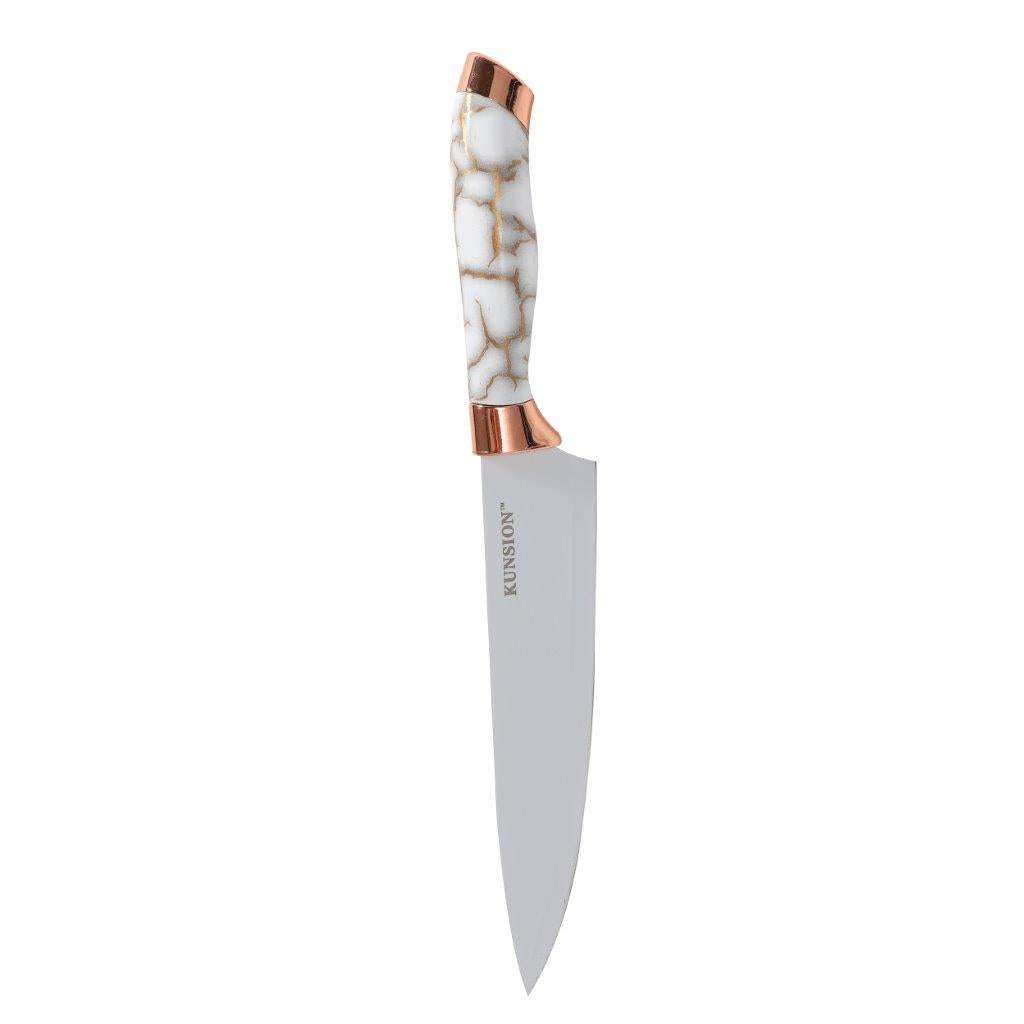 Premium Quality Stainless Steel Chef Kitchen Knife Set of 9 Pcs With Knife Stand White Marble Coating 33 cm