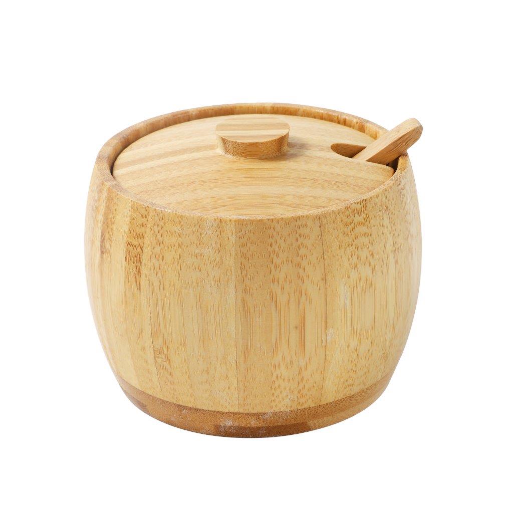 Bamboo Sugar Pot with lid and Spoon 9.5*7 cm