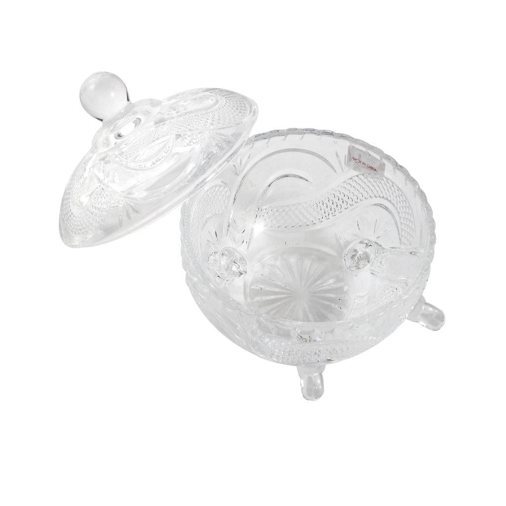 Crystal Glass Footed Sugar Bowl Candy Jar with Lid D - 10 cm ; H - 12 cm