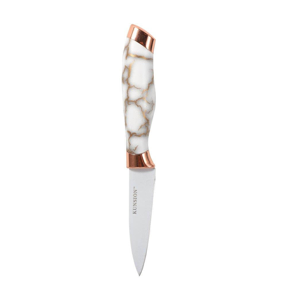 Premium Quality Stainless Steel Chef Kitchen Knife Set of 9 Pcs With Knife Stand White Marble Coating 33 cm