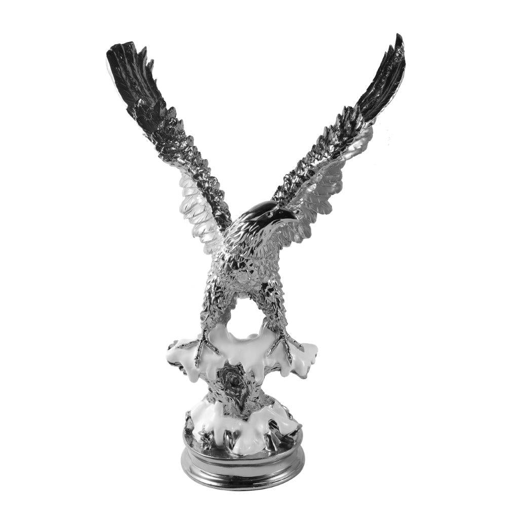 Silver Sculpture Statue Resin Figurine Eagle H70 cm