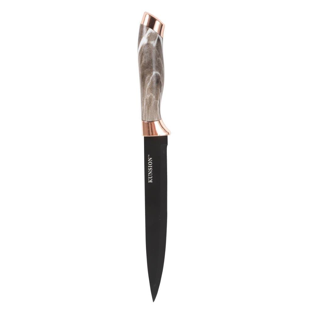Premium Quality Stainless Steel Chef Kitchen Knife Set of 7 Pcs With Knife Stand Beige Marble Coating 33 cm