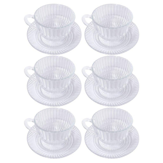 Premium Lead Free Glass Tea Cup with Saucer Set of 6 Pcs 9*6.5/14 cm