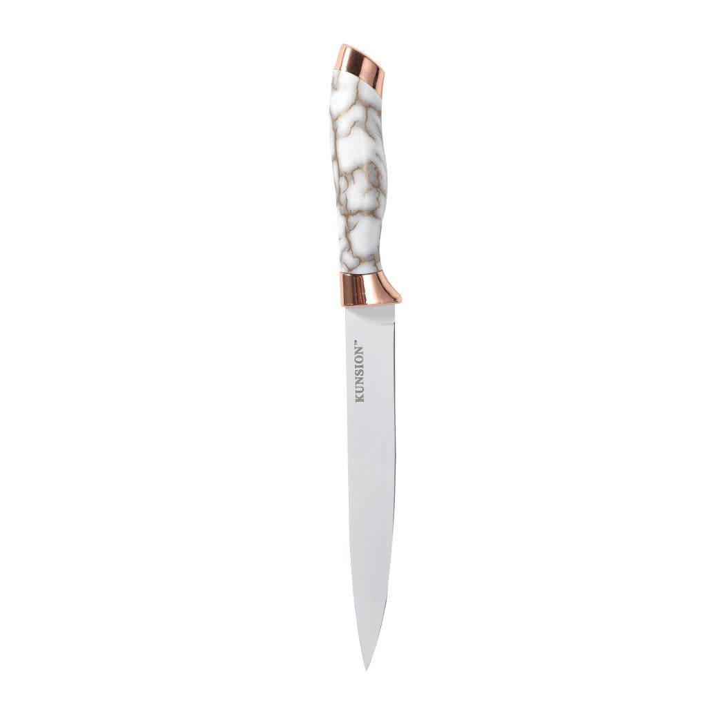 Premium Quality Stainless Steel Chef Kitchen Knife Set of 9 Pcs With Knife Stand White Marble Coating 33 cm