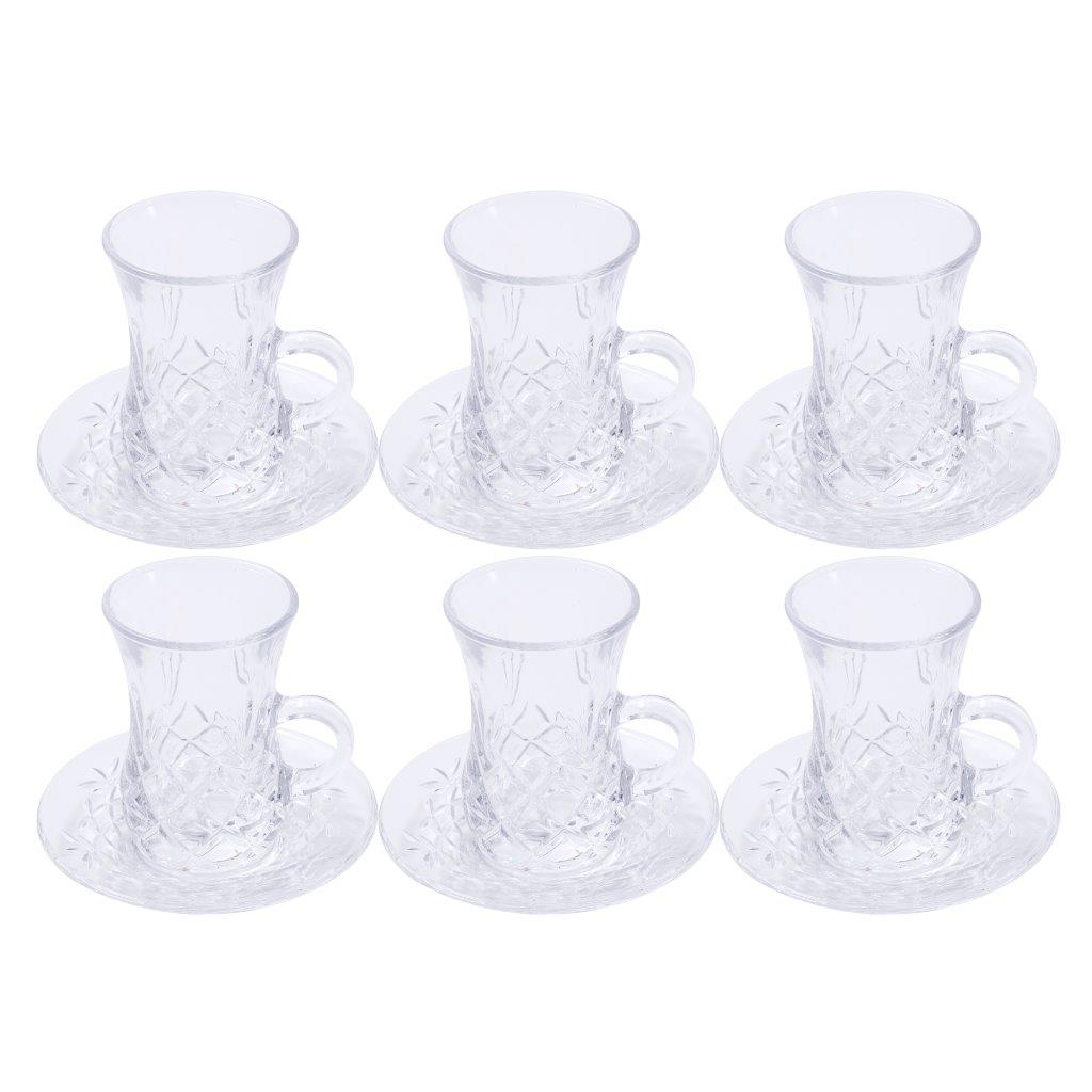 Premium Clear Glass Tea cup with Saucer Set of 6 Pcs 11/110 ml