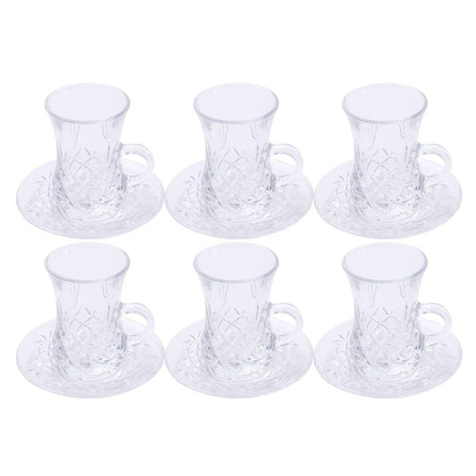 Premium Clear Glass Tea cup with Saucer Set of 6 Pcs 11/110 ml