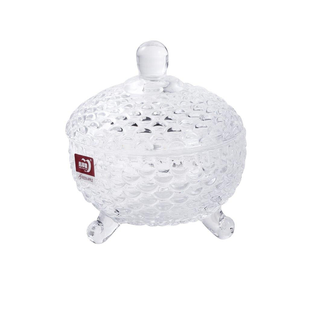 Crystal Glass Round Sugar Bowl Candy Jar with Lid 9.9*14.5 cm
