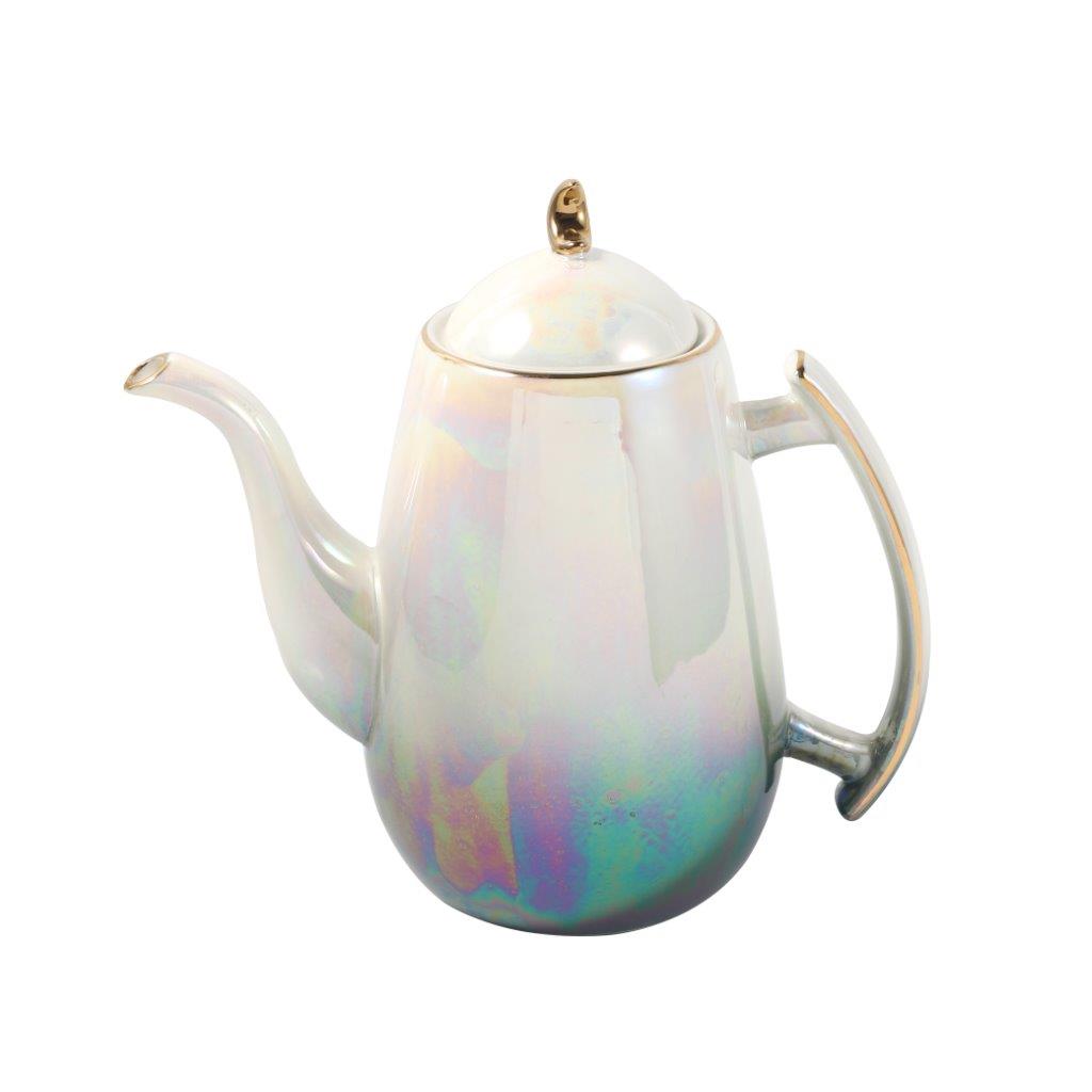 Ceramic Tea Cup and Saucer Set of 8 pcs with Teapot and Tray Turquoise Pearl Pot 1100 ml Cup 200 ml