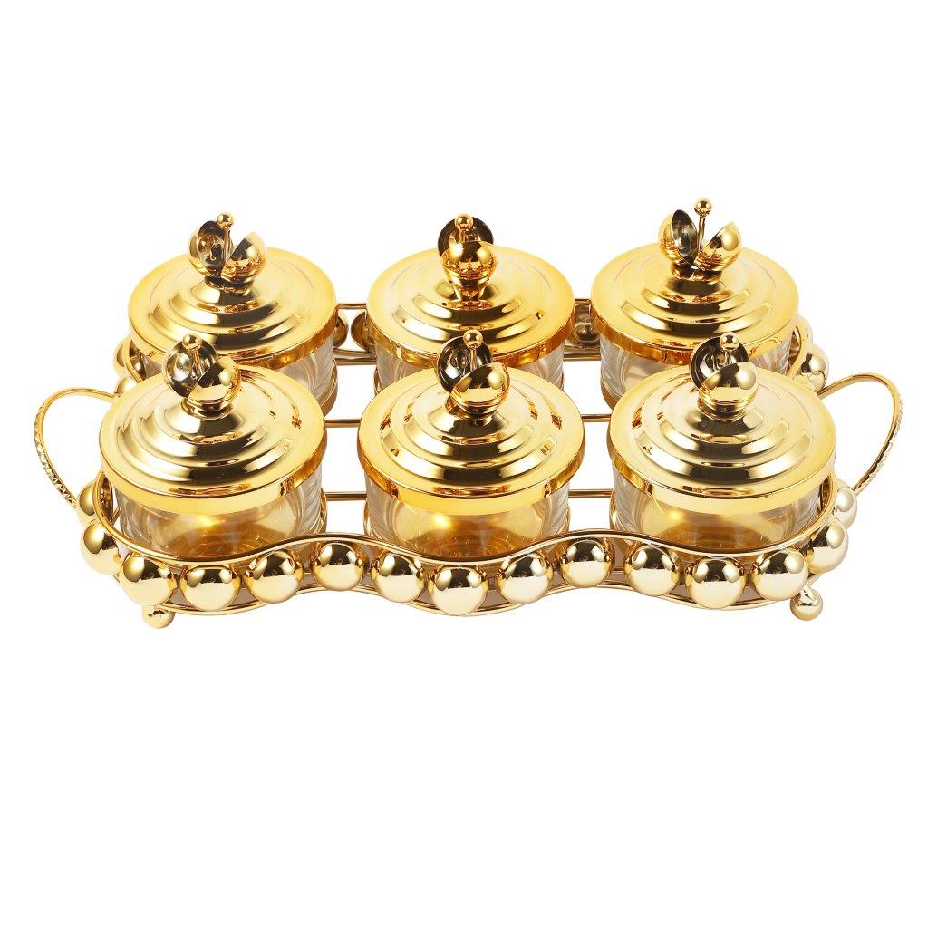 Gold Crystal Glass Candy Jar Canisters Set of 6 with Tray 38*22*12 cm