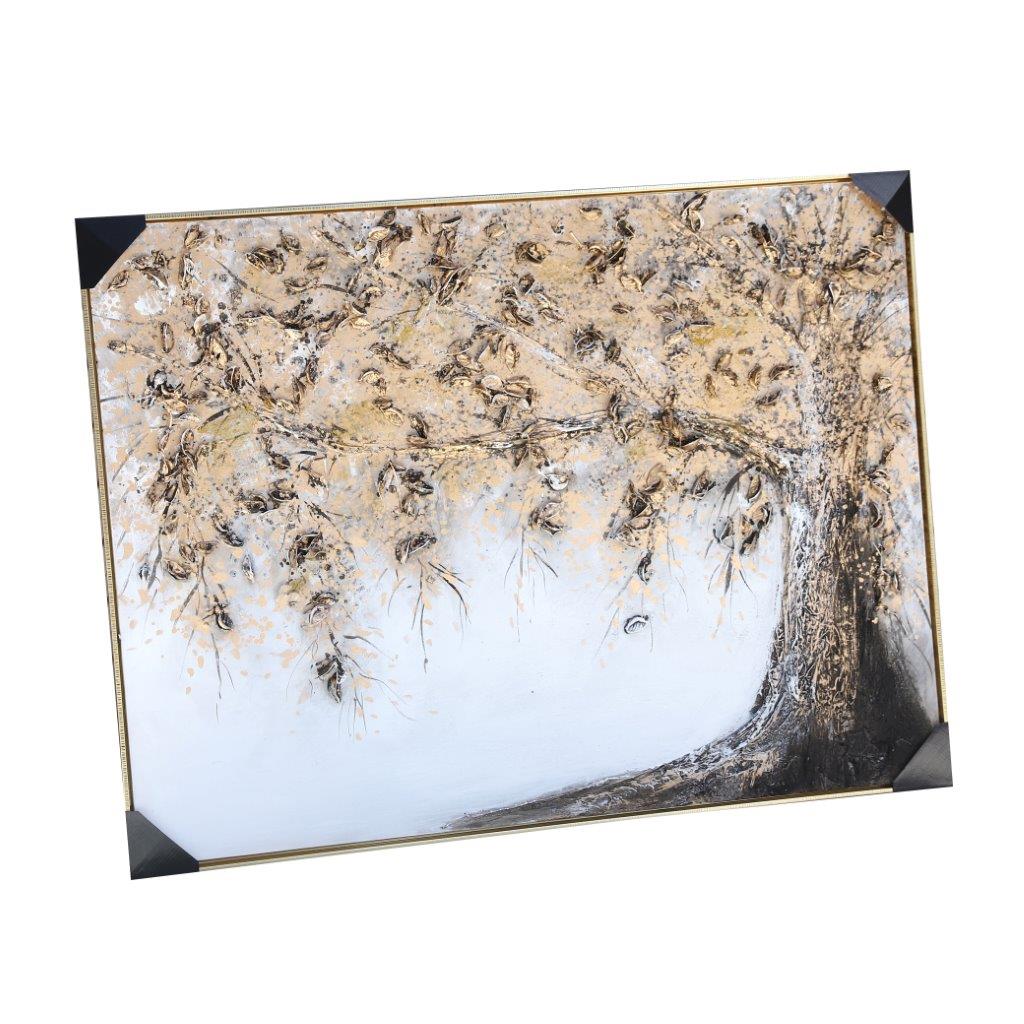 Home Decor Landscape Canvas Wall Art Abstract Gold Willow Tree Oil Painting PVC Frame 90*120*3.5 cm