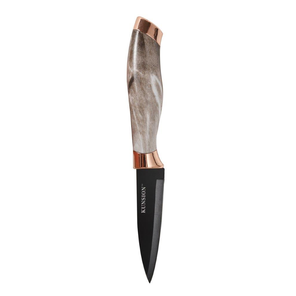 Premium Quality Stainless Steel Chef Kitchen Knife Set of 7 Pcs With Knife Stand Beige Marble Coating 33 cm