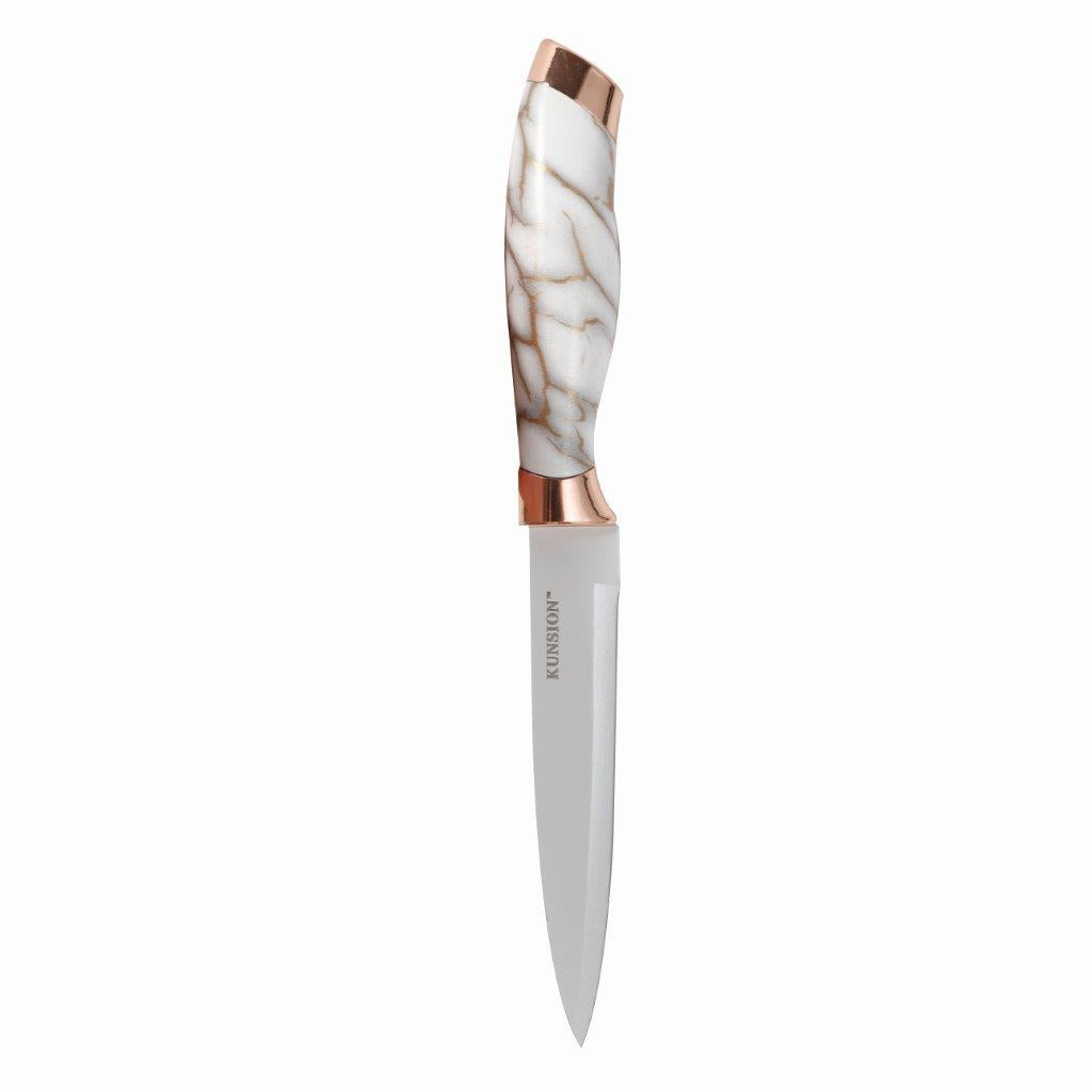 Premium Quality Stainless Steel Chef Kitchen Knife Set of 9 Pcs With Knife Stand White Marble Coating 33 cm