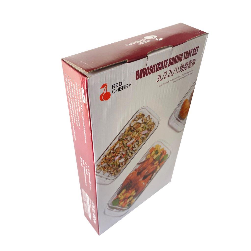Heat Resistant Rectangle Glass Baking Dish Set of 3 Pcs 3+2.2+1L