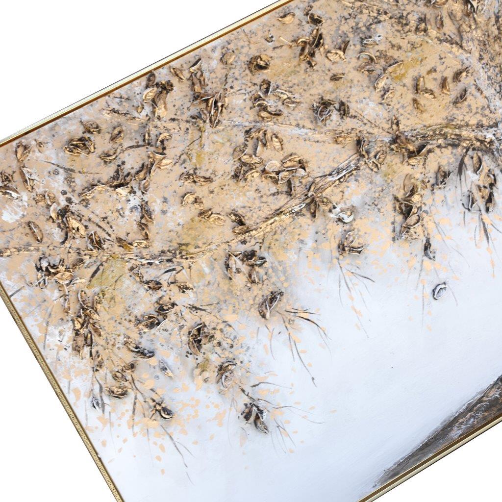 Home Decor Landscape Canvas Wall Art Abstract Gold Willow Tree Oil Painting PVC Frame 90*120*3.5 cm