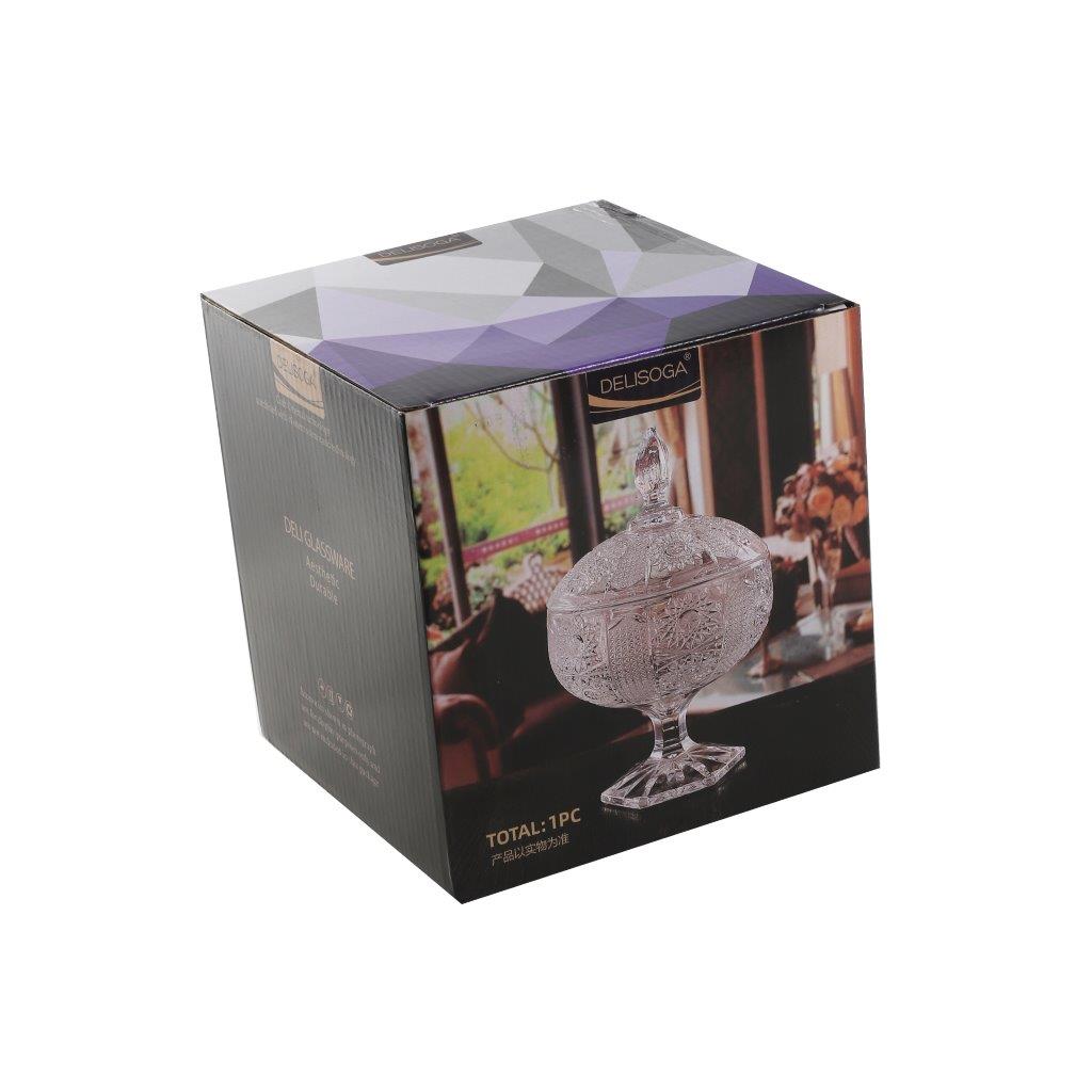 Crystal Glass Footed Fruit Bowl Candy Jar with Lid 16.2*9.7 cm