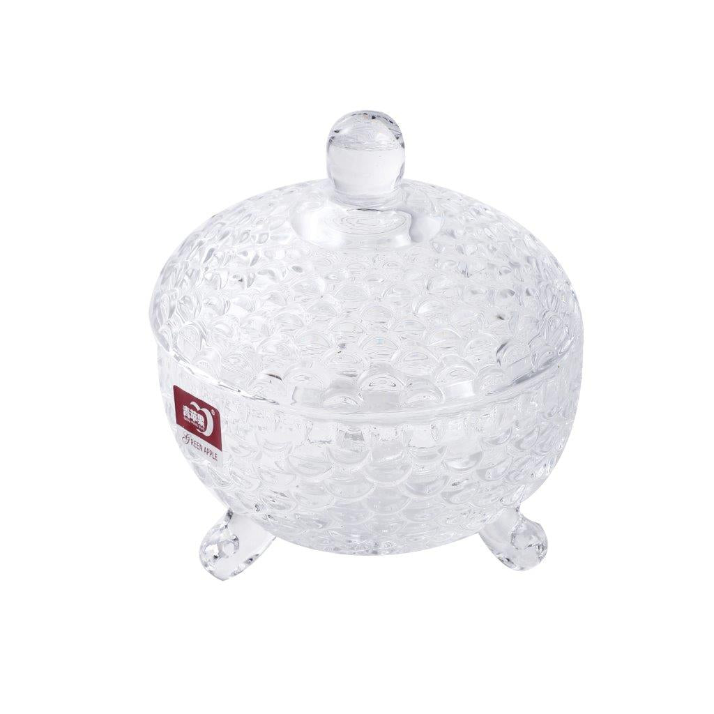 Crystal Glass Round Sugar Bowl Candy Jar with Lid 9.9*14.5 cm