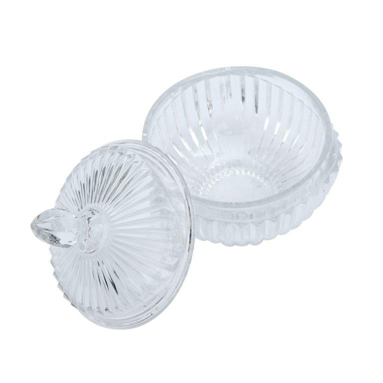 Crystal Glass Round Sugar Bowl Candy Jar with Lid