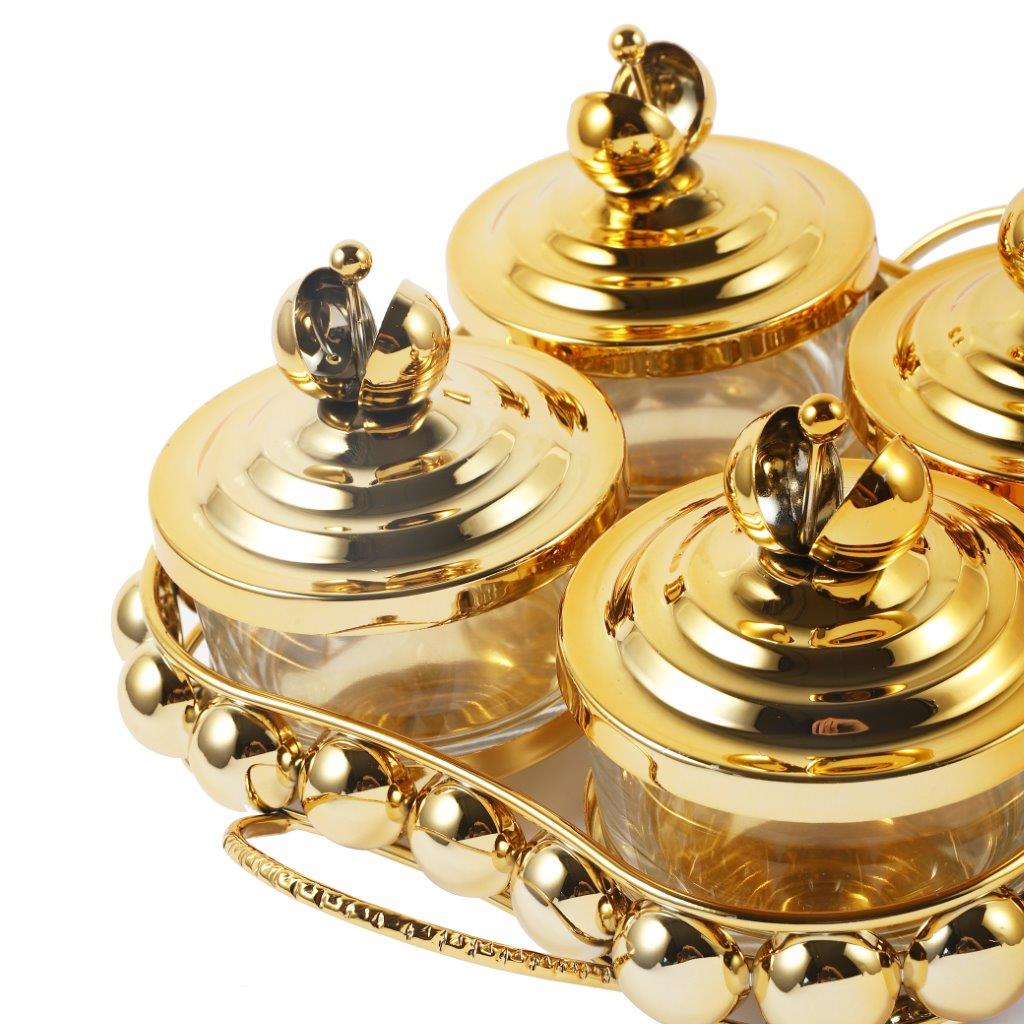 Gold Crystal Glass Candy Jar Canisters Set of 4 with Tray 27*22*12 cm