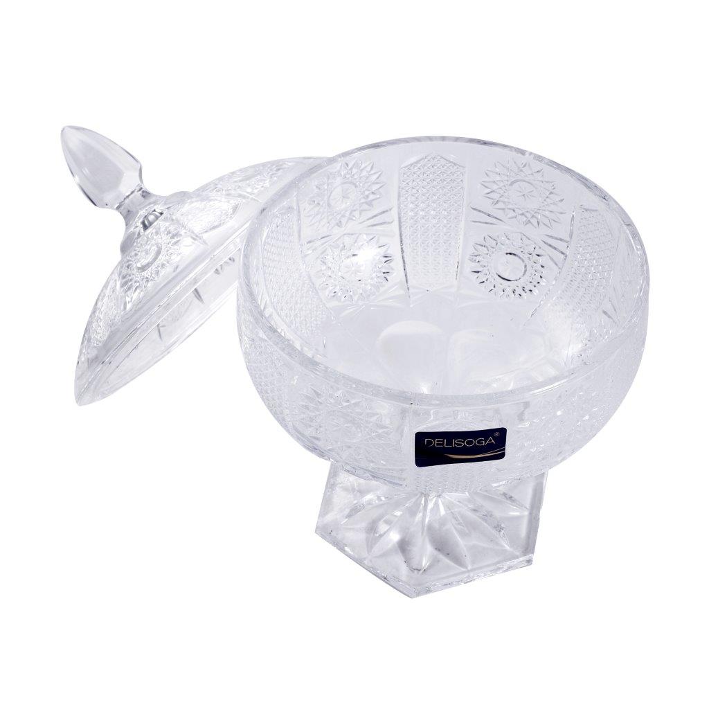 Crystal Glass Footed Fruit Bowl Candy Jar with Lid 16.2*9.7 cm