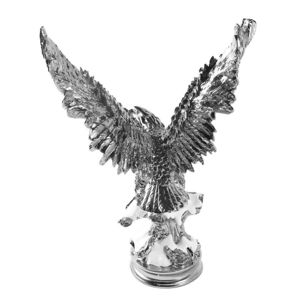 Silver Sculpture Statue Resin Figurine Eagle H70 cm